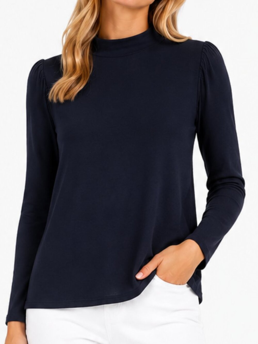 STUDIO PARK x Shawn Killinger QVC Knit Micro Puff Sleeve Mock Neck Top S NWOT